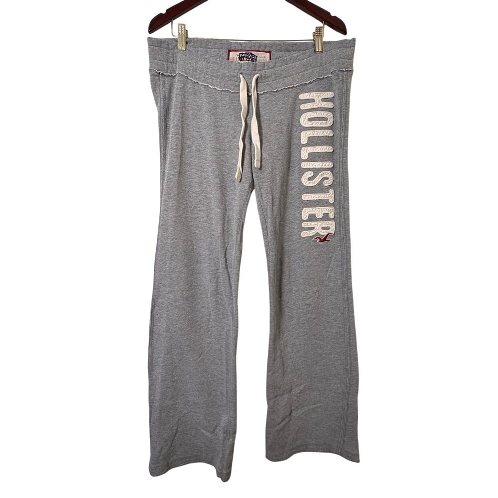 Lg Mens Y2K Vtg Hollister Flare Sweatpants Gray Embroidered Logo Preppy Comfy